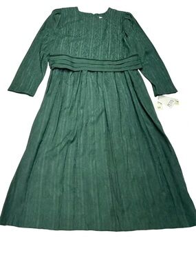 Vintage 80s 90s Halmode Petites Dress Size 12 Green NWT Deadstock Midi